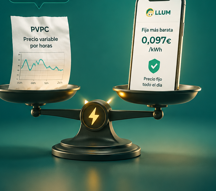 Balanza que compara el PVPC (precio variable) con la tarifa fija más barata (0,097 €/kWh)